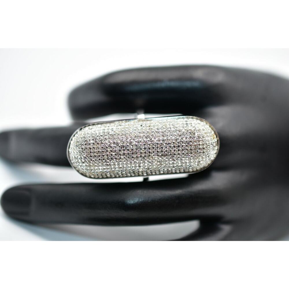 Rebecca Minkoff Cocktail Ring Sparkling Rhinestone Crystal Pave Silver 7.5 Bin1